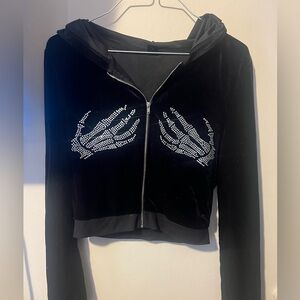 Black Velvet Skeleton Hand Hoodie